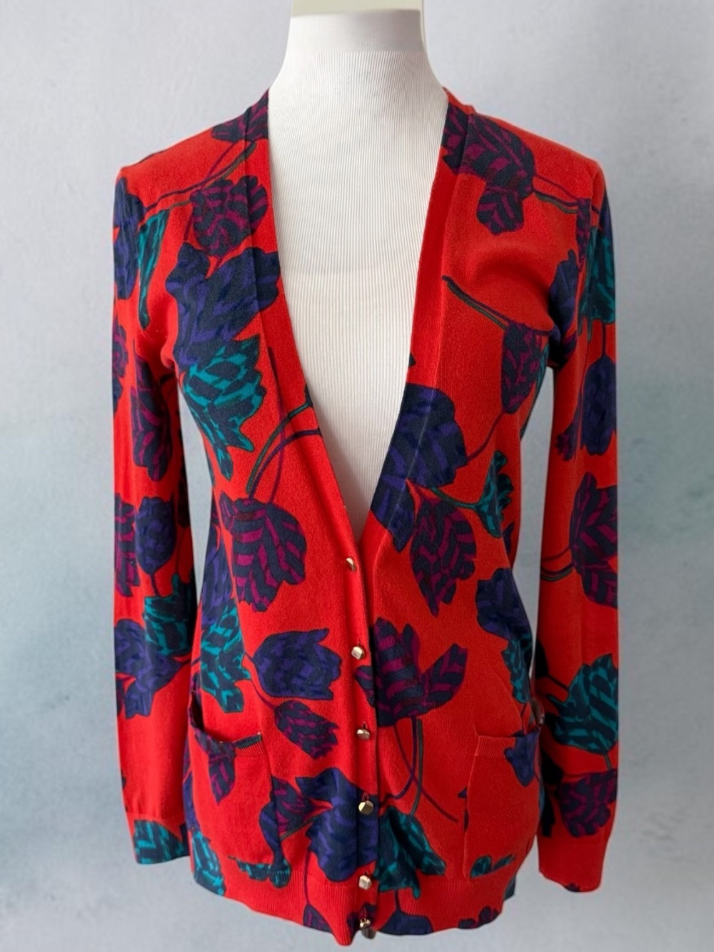 MARC JACOBS Corvette Red Multi Cotton Cardigan Sweater Size XS